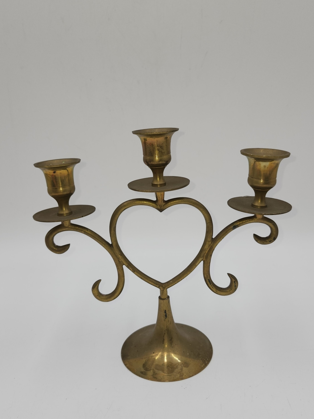 Vintage Brass Heart Triple Candle Holder Gold India